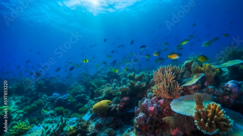 Diving into a Vibrant World of Coral and Sea Creatures. Generative AI © EwaStudio