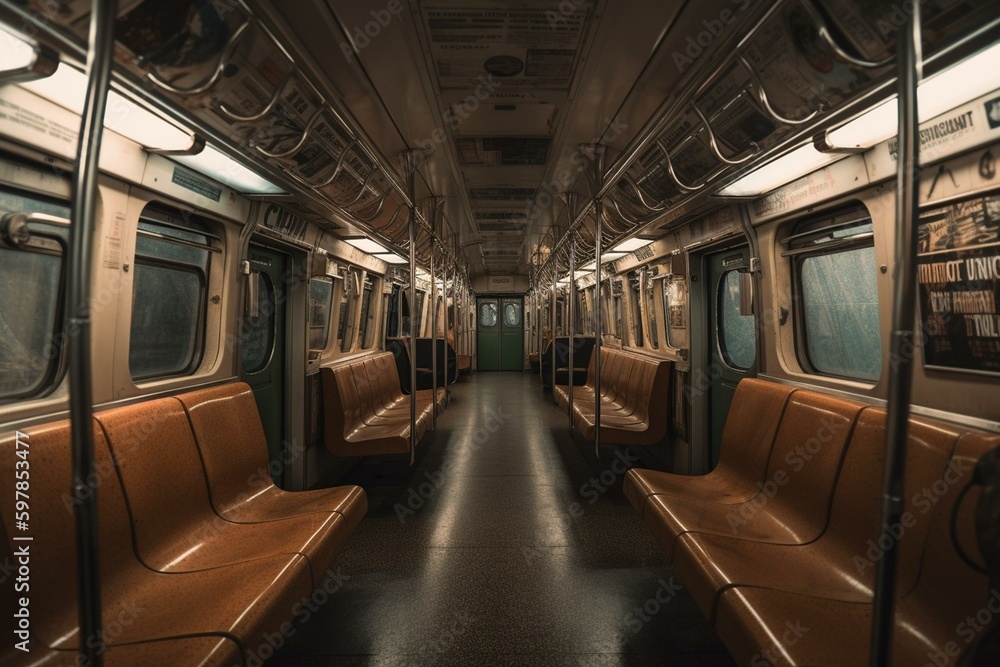 Empty subway car interior. Generative AI