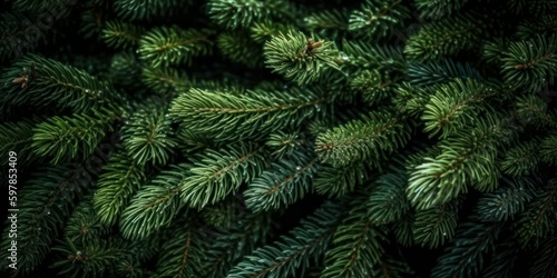 background of green spruce branches close-up. Generative AI