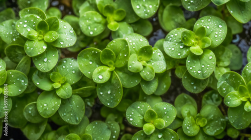 Glistening Water Droplets on Fresh Oregano Leaves. Generative AI