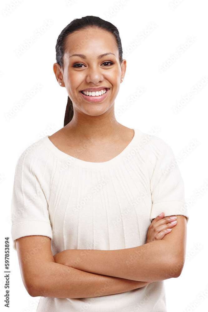 Portrait, smile and confidence of woman with arms crossed isolated on transparent png background. Fashion, face and happiness of female person from Brazil with positive mindset and confident. Portrait, smile and confidence of woman with arms crossed isolated on transparent png background. Fashion, face and happiness of female person from Brazil with positive mindset and confident.