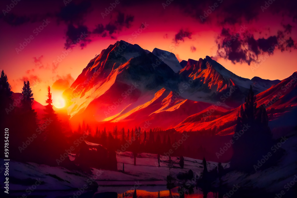 Majestic Sunrise Over the Rocky Mountains.  Generative AI.