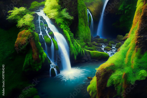 Majestic Waterfalls. Generative AI.