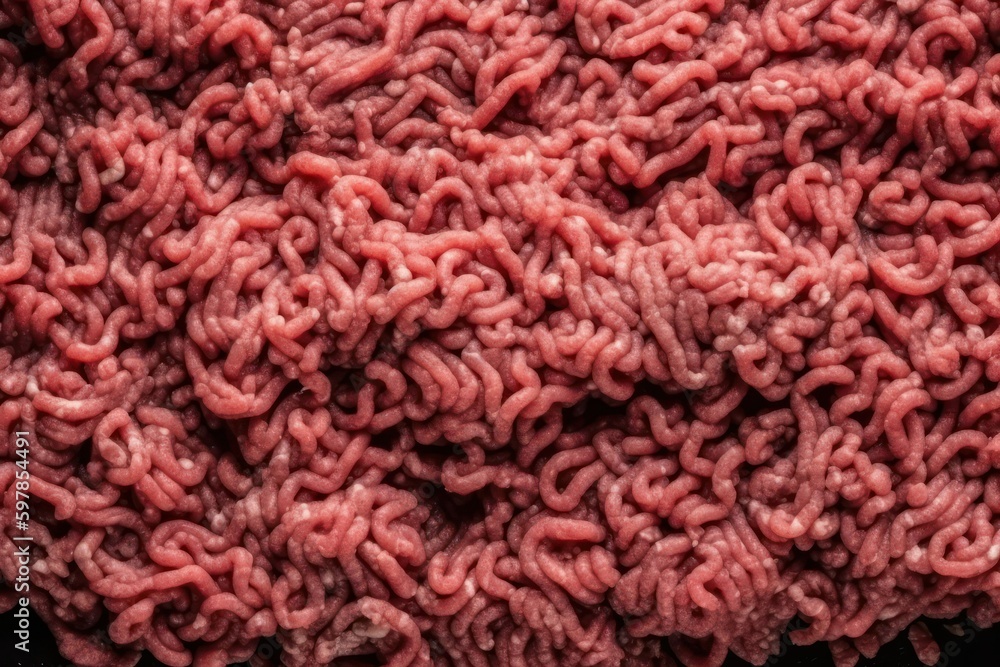 food background .Raw ground beef ready for cooking.top view. Generative AI food background .Raw ground beef ready for cooking.top view. Generative AI