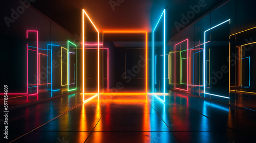 Neon Rainbow Room . AI Generated