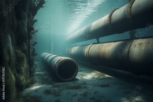 Underwater concrete pipes. Generative AI