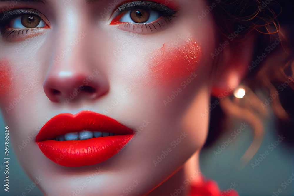 Radiant Red Lips with Brilliant White Teeth. Generative AI. Radiant Red Lips with Brilliant White Teeth. Generative AI.