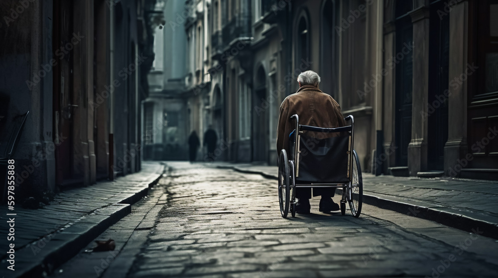 Obraz premium The Aging Plight. The Lonely Walk. The Forgotten Generation. AI Generated