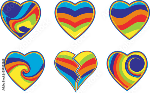LGBT heart rainbow colored vector set, flat design symbol isolated on white background. Perfect for promoting pride, acceptance, and equality.