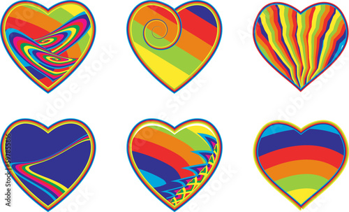 LGBT heart rainbow colored vector set, flat design symbol isolated on white background. Perfect for promoting pride, acceptance, and equality.