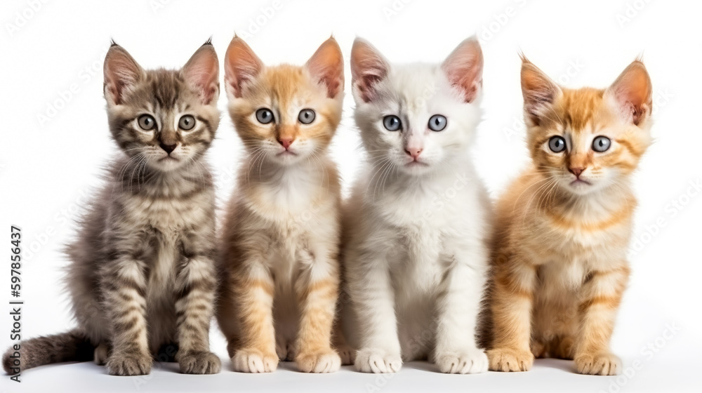 group of small kittens isolated on white background. AI Generated