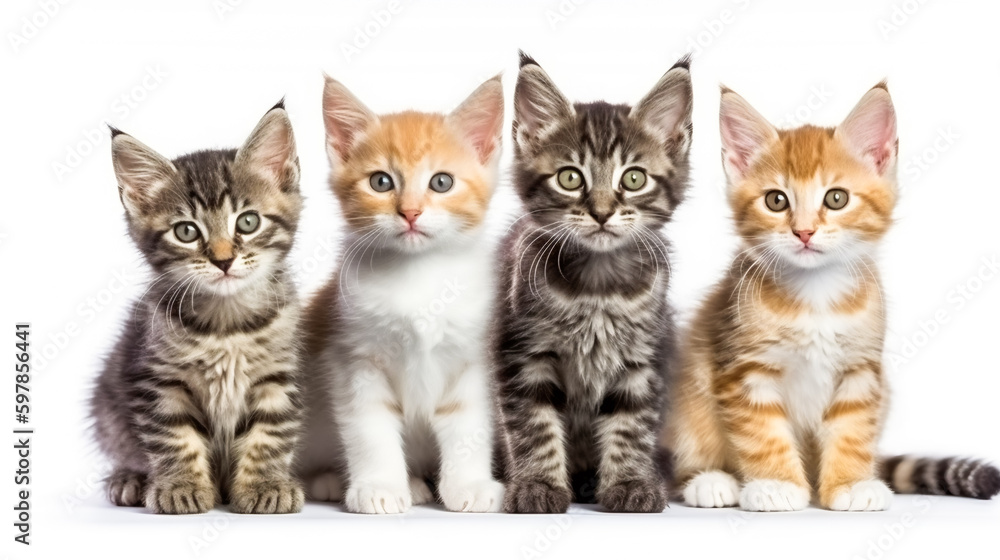 group of small kittens isolated on white background. AI Generated group of small kittens isolated on white background. AI Generated