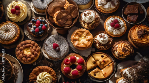 Assortment of the Most Popular Desserts.  Gourmet Cakes and Pies. AI Generated