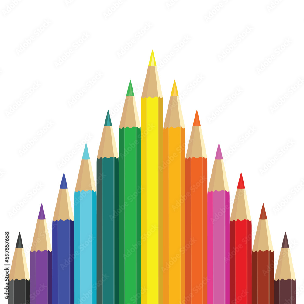 wooden color pencils arranged in bulk on a white isolated background, Drawing colors, multicolors wooden color pencils arranged in bulk on a white isolated background, Drawing colors, multicolors