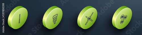 Set Isometric line Billiard cue, pocket, Crossed billiard cues and ball and icon. Vector