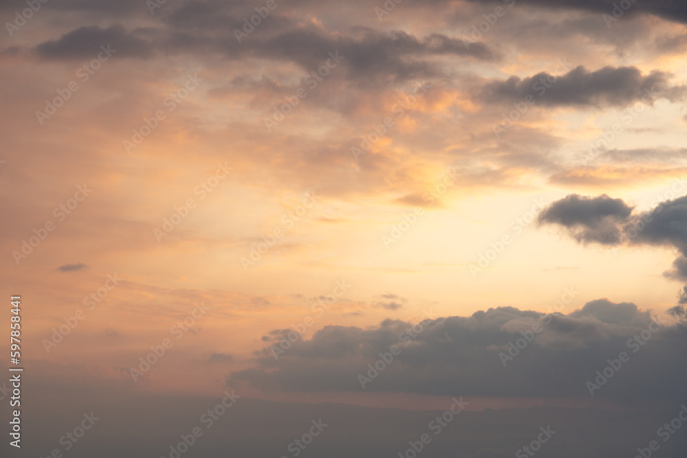 Evening pink yellow sky with golden clouds Evening pink yellow sky with golden clouds