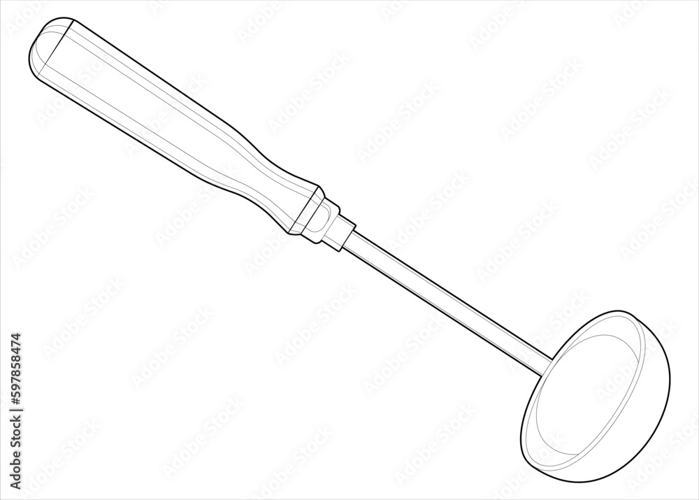 Coloring page. Kitchen tool isolated on white background. Solid ladle Coloring page. Kitchen tool isolated on white background. Solid ladle