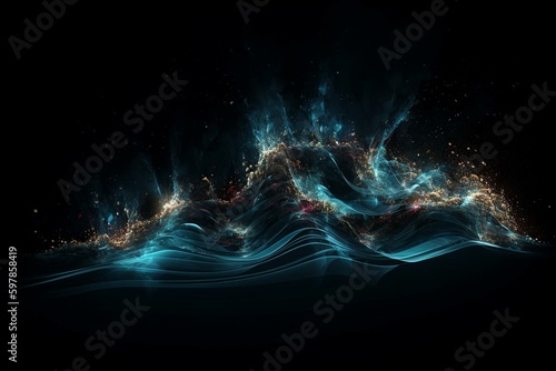 A digital abstract background depicting particle wave and light. Generative AI