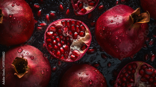Fresh pomegranate seamless background adorned