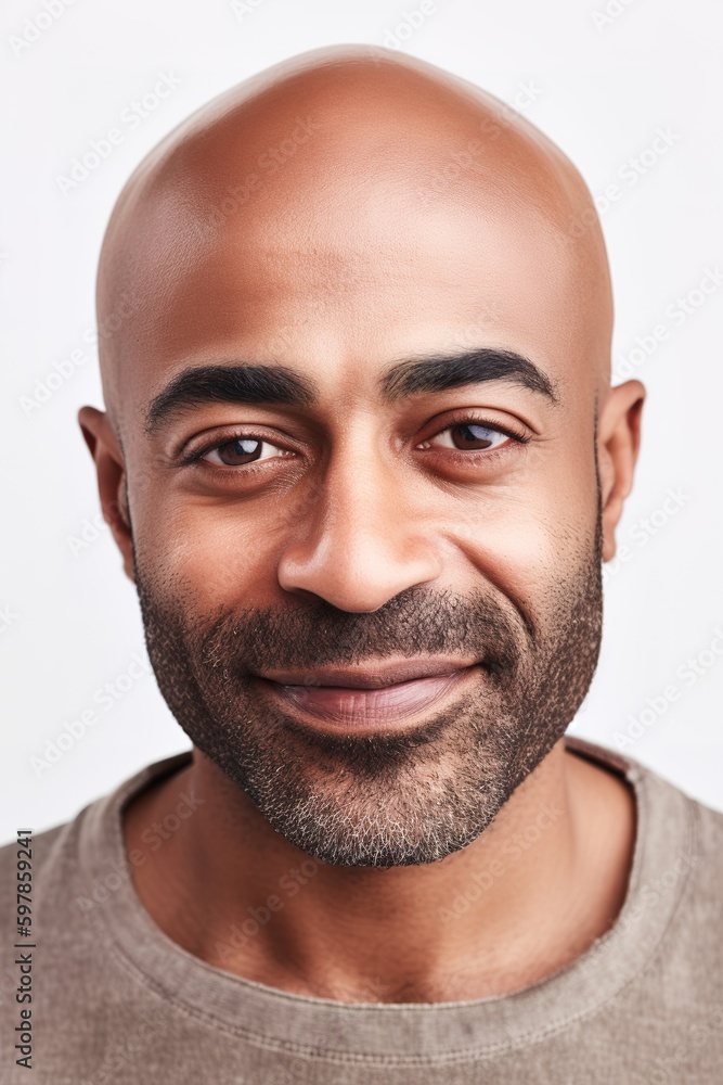 Mixed race adult man head shot portrait over white background. Generative AI vertical shot Mixed race adult man head shot portrait over white background. Generative AI vertical shot