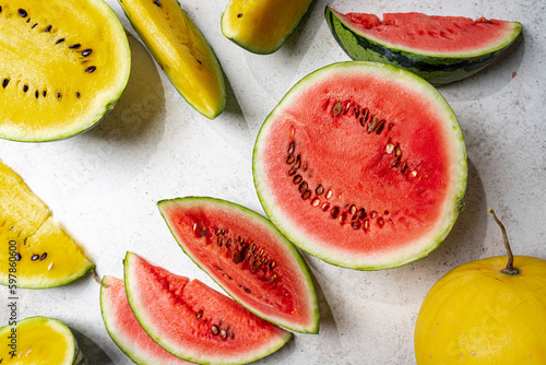 Fresh organic watermelon and melon