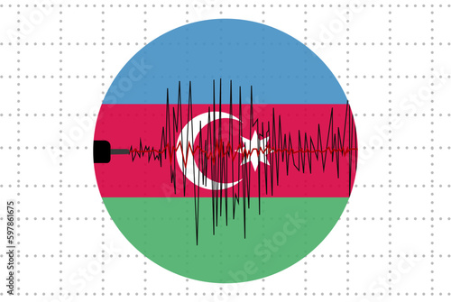Earthquake in Azerbaijan concept, seismic wave with flag, natural disasters news banner