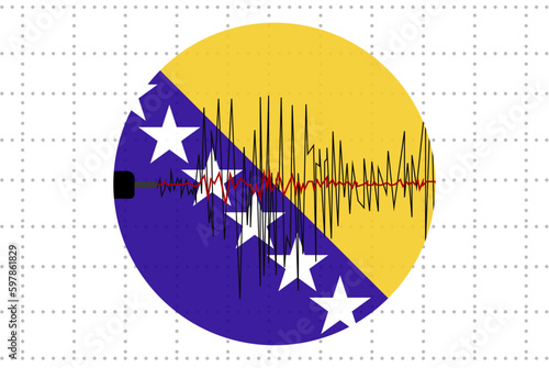 Earthquake in Bosnia and Herzegovina concept, seismic wave with flag, natural disasters news banner