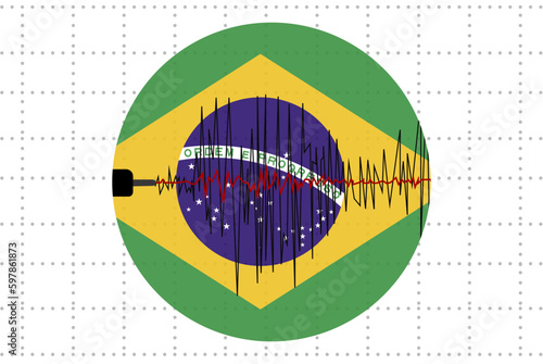 Earthquake in Brazil concept, seismic wave with flag, natural disasters news banner