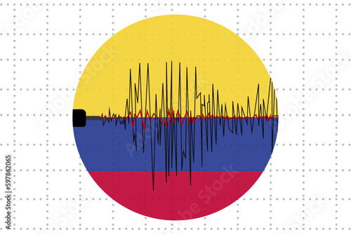 Earthquake in Colombia concept, seismic wave with flag, natural disasters news banner
