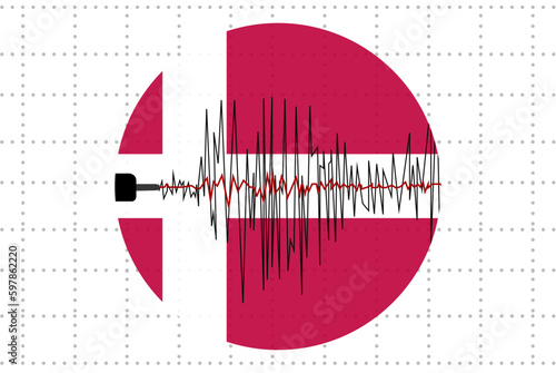 Earthquake in Denmark concept, seismic wave with flag, natural disasters news banner