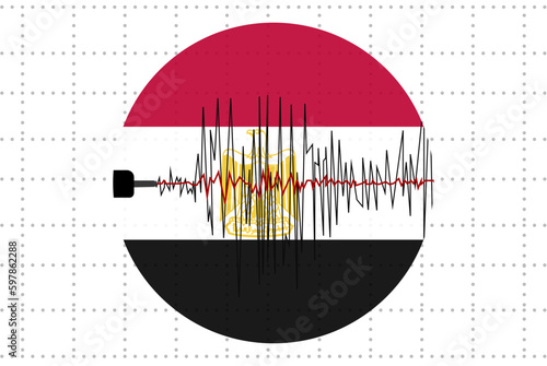 Earthquake in Egypt concept, seismic wave with flag, natural disasters news banner