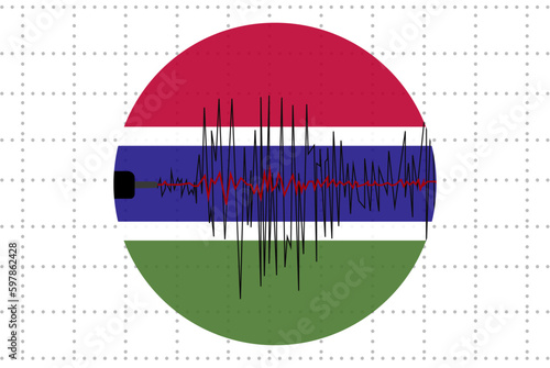 Earthquake in Gambia concept, seismic wave with flag, natural disasters news banner