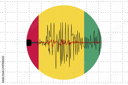 Earthquake in Guinea concept, seismic wave with flag, natural disasters news banner