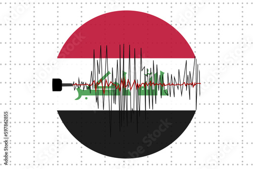 Earthquake in Iraq concept, seismic wave with flag, natural disasters news banner