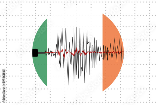 Earthquake in Ireland concept, seismic wave with flag, natural disasters news banner