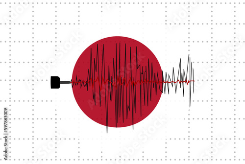 Earthquake in Japan concept, seismic wave with flag, natural disasters news banner