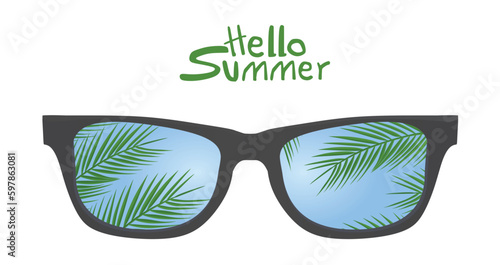 Hello summer text with sun glasses. vector photo