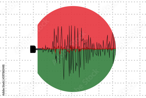Earthquake in Madagascar concept, seismic wave with flag, natural disasters news banner