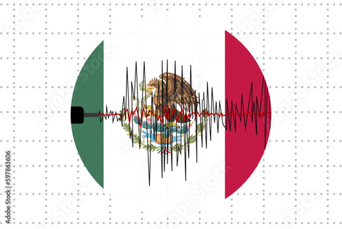 Earthquake in Mexico concept, seismic wave with flag, natural disasters news banner