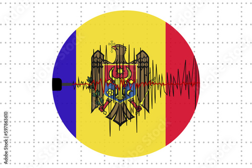 Earthquake in Moldova concept, seismic wave with flag, natural disasters news banner