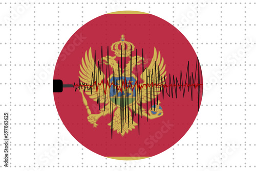 Earthquake in Montenegro concept, seismic wave with flag, natural disasters news banner