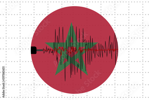 Earthquake in Morocco concept, seismic wave with flag, natural disasters news banner