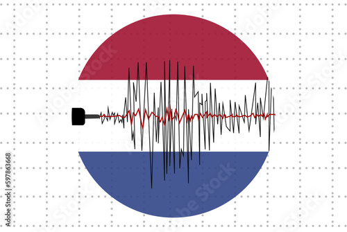 Earthquake in Netherlands concept, seismic wave with flag, natural disasters news banner