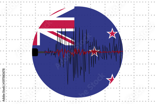 Earthquake in New Zealand concept, seismic wave with flag, natural disasters news banner