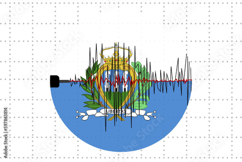 Earthquake in San Marino concept, seismic wave with flag, natural disasters news banner