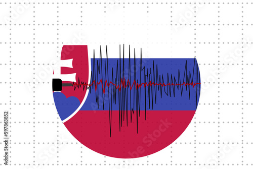 Earthquake in Slovakia concept, seismic wave with flag, natural disasters news banner