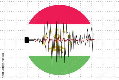 Earthquake in Tajikistan concept, seismic wave with flag, natural disasters news banner