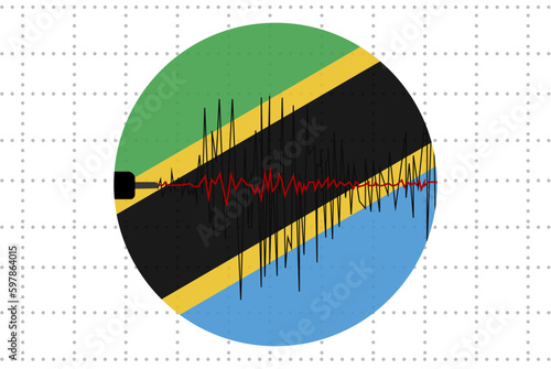 Earthquake in Tanzania concept, seismic wave with flag, natural disasters news banner