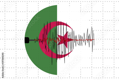 Earthquake in Algeria concept, seismic wave with flag, natural disasters news banner