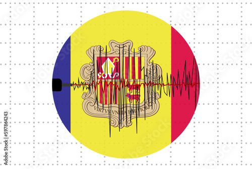 Earthquake in Andorra concept, seismic wave with flag, natural disasters news banner